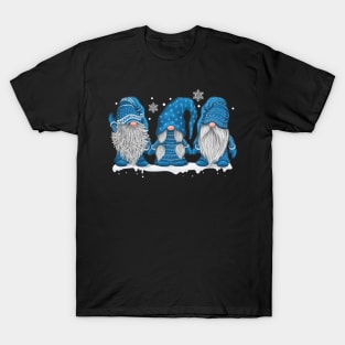 Three Gnomes In Blue Costume Christmas Gift Funny Xmas Shirt T-Shirt